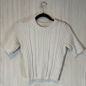 LINI MEGAN CABLEKNIT CROPPED SHORT SLEEVE SWEATER